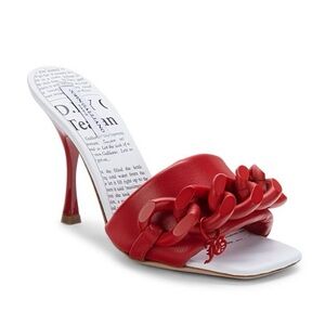 JOHN GALLIANO Chain Leather Stiletto Sandals in Red Size 6.5